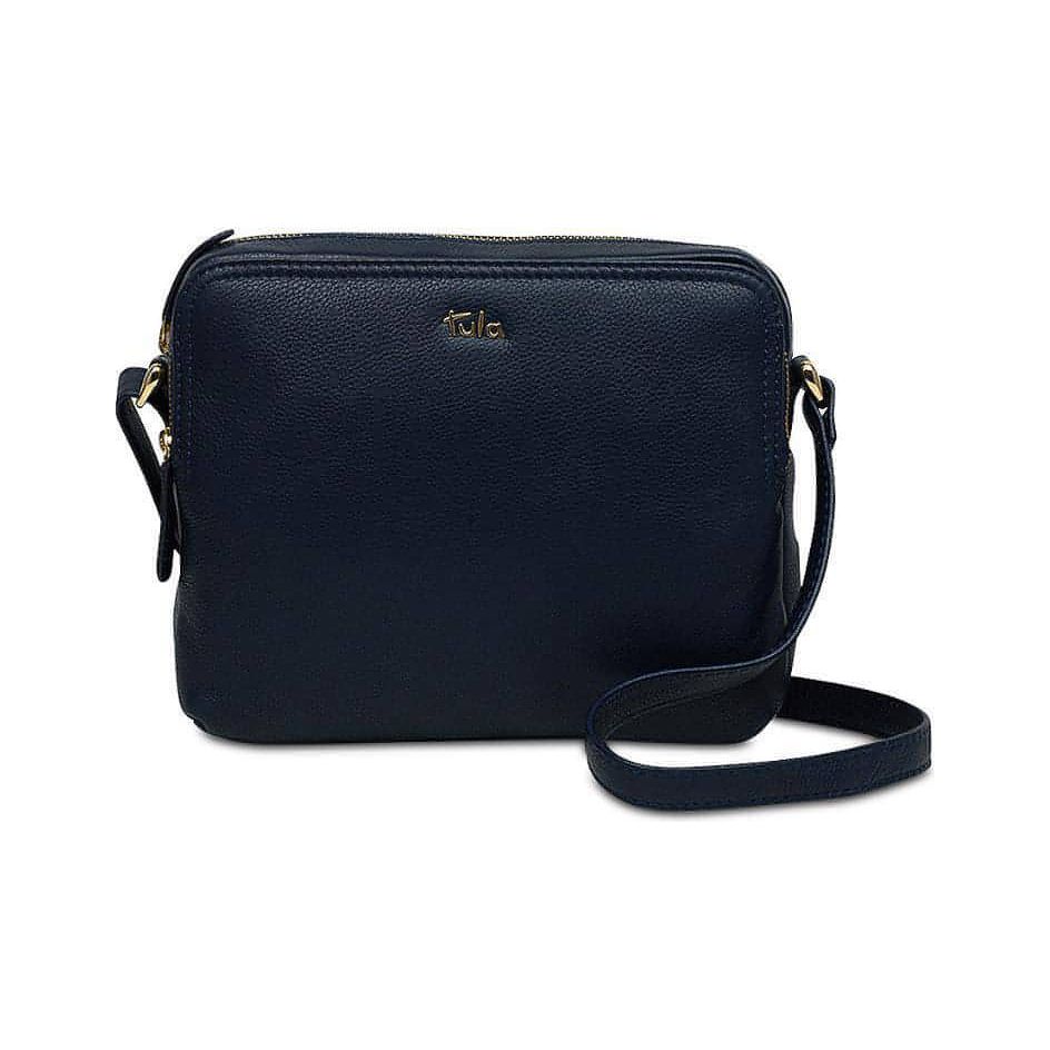 Tula England Medium Organizer Leather Crossbody(Dark Azure/Gold)